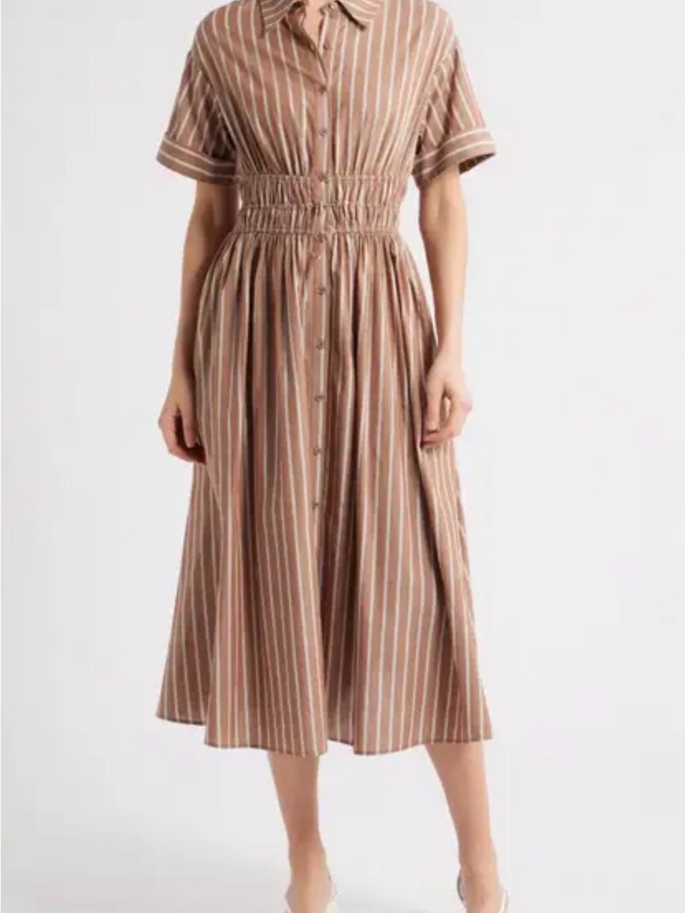 En Saison Stripe Cotton Midi Shirt-Dress